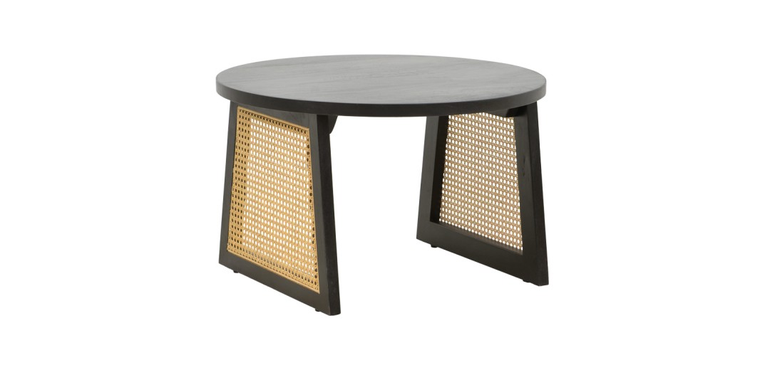 Τραπέζι Tamarind pakoworld ξύλο mango-φυσικό rattan σε μαύρη απόχρωση Φ65x40εκ