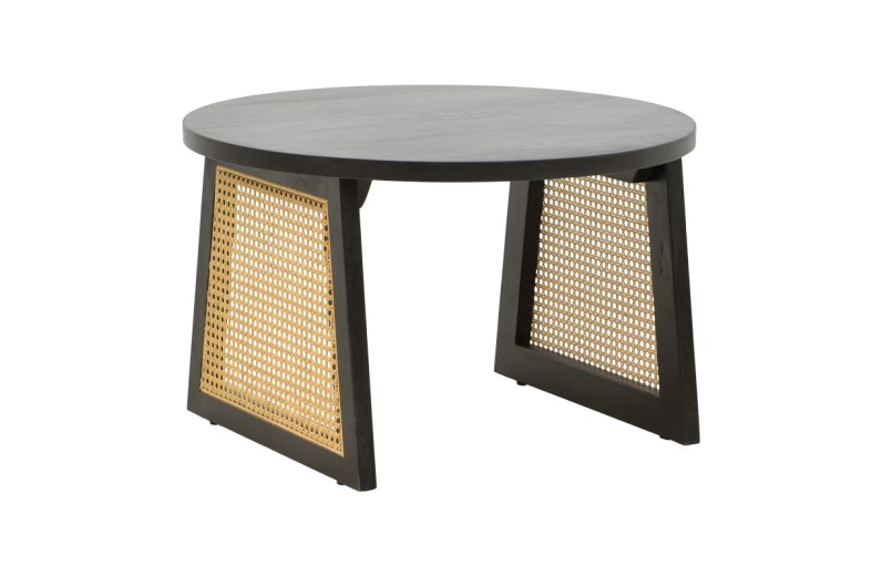 Τραπέζι Tamarind pakoworld ξύλο mango-φυσικό rattan σε μαύρη απόχρωση Φ65x40εκ