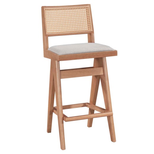 ΣΕΤ 2 TMX Σκαμπό bar Winslow pakoworld ξύλο rubberwood ανοικτό καρυδί-pvc rattan φυσικό-ύφασμα γκρι 44.5x46x98εκ