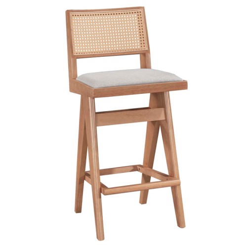 ΣΕΤ 2 TMX Σκαμπό bar Winslow pakoworld ξύλο rubberwood ανοικτό καρυδί-pvc rattan φυσικό-ύφασμα γκρι 44.5x46x98εκ