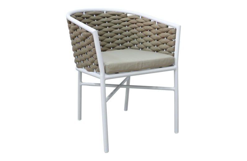 Πολυθρόνα Noevo pakoworld αλουμίνιο με λευκό σκελετό-φυσικό σχοινί 57x62x76εκ