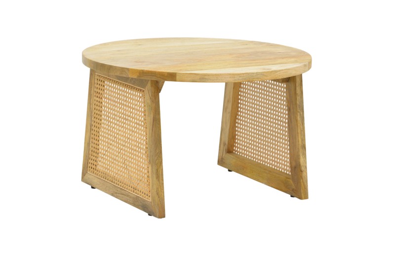 Τραπέζι Tamarind pakoworld ξύλο mango-φυσικό rattan σε φυσική απόχρωση Φ65x40εκ