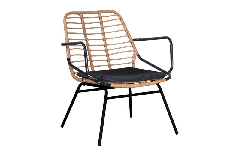 Πολυθρόνα κήπου Naoki pakoworld με μαξιλάρι pe φυσικό-μέταλλο μαύρο πόδι 58x63x81εκ