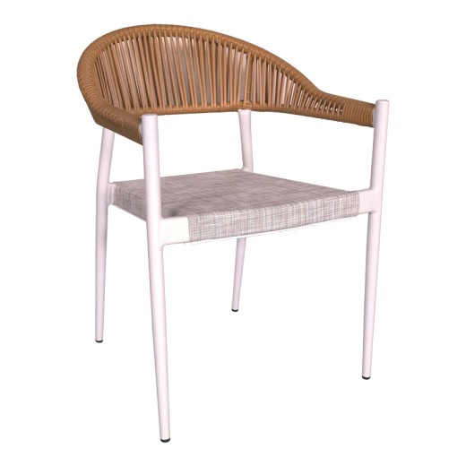 Πολυθρόνα αλουμινίου Elation pakoworld στοιβαζόμενη λευκός σκελετός-textilene φυσικό rattan 56x52x76εκ