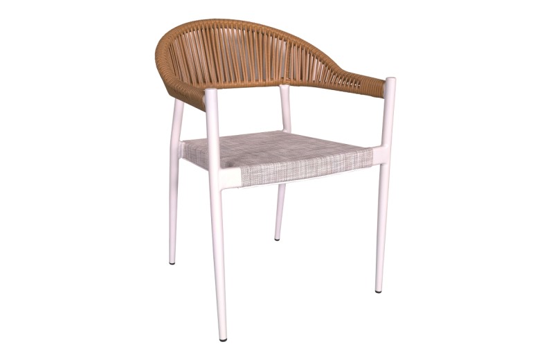 Πολυθρόνα αλουμινίου Elation pakoworld στοιβαζόμενη λευκός σκελετός-textilene φυσικό rattan 56x52x76εκ