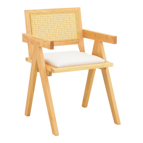 Πολυθρόνα Winslow pakoworld rubberwood σε φυσική απόχρωση-ύφασμα λευκό 51x54x80εκ