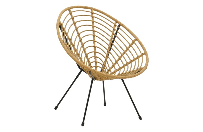 Πολυθρόνα Naoki pakoworld pe φυσικό-μέταλλο μαύρο πόδι 78x74x87εκ