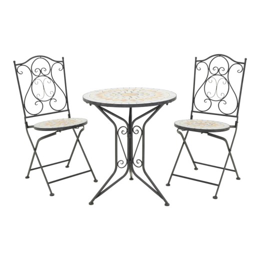 Τραπεζαρία Sellis pakoworld σετ 3τεμ μωσαικό-μέταλλο μαύρο