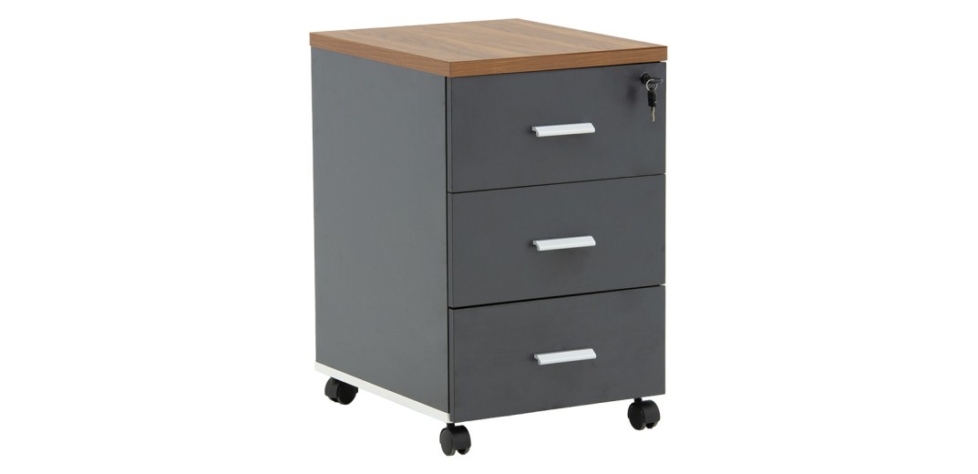 Συρταριέρα επαγγελματική τροχήλατη Oscar pakoworld 3ων συρταριών καρυδί-ανθρακί 40x48x63εκ