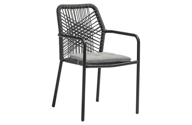 Πολυθρόνα Kherson pakoworld αλουμίνιο σχοινί ανθρακί-μαξιλάρι γκρι