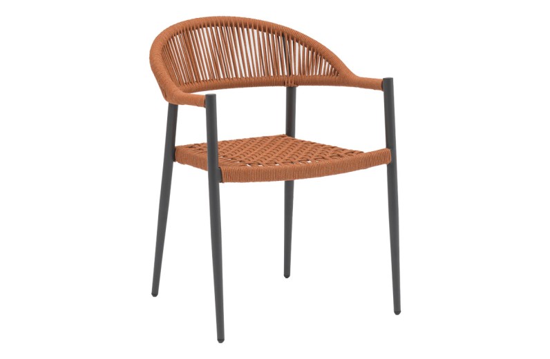 Πολυθρόνα Freiburg pakoworld αλουμίνιο μαύρο-σχοινί φυσικό-κεραμιδί