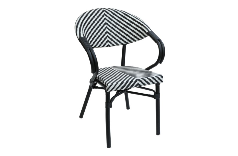 Πολυθρόνα Isaia pakoworld στοιβαζόμενη μαύρο αλουμίνιο-ασπρόμαυρο textilene 57x57x83εκ