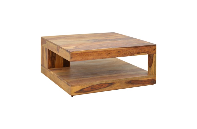 Τραπέζι Stolic pakoworld μασιφ ξύλο sheesham σε καρυδί απόχρωση 90x90x40εκ