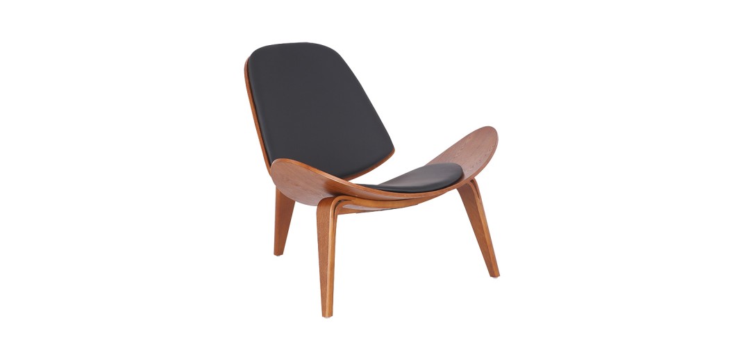Πολυθρόνα Vilma pakoworld PU μαύρο- plywood καρυδί 90x73x75εκ