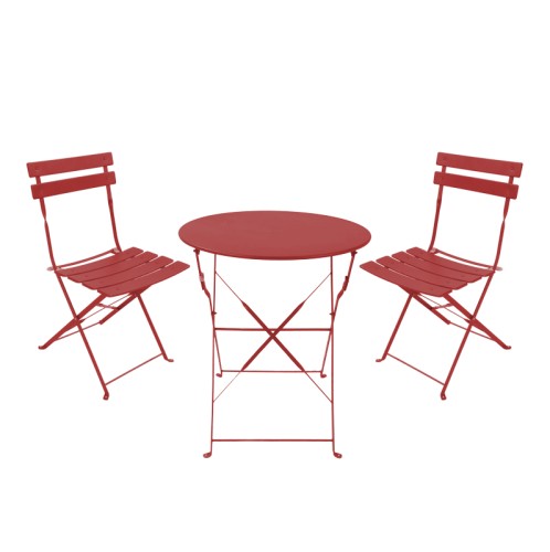 Τραπεζαρία Bistro pakoworld σετ 3τεμ μεταλλική αναδιπλούμενη σε terracotta απόχρωση Φ60x71εκ