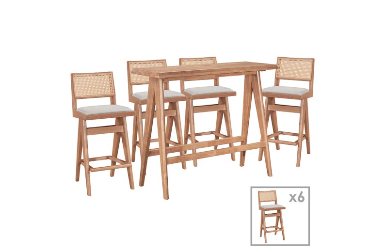 Τραπεζαρία μπαρ Winslow pakoworld σετ 7τεμ ξύλο rubberwood ανοιχτό καρυδί 120x45x100εκ