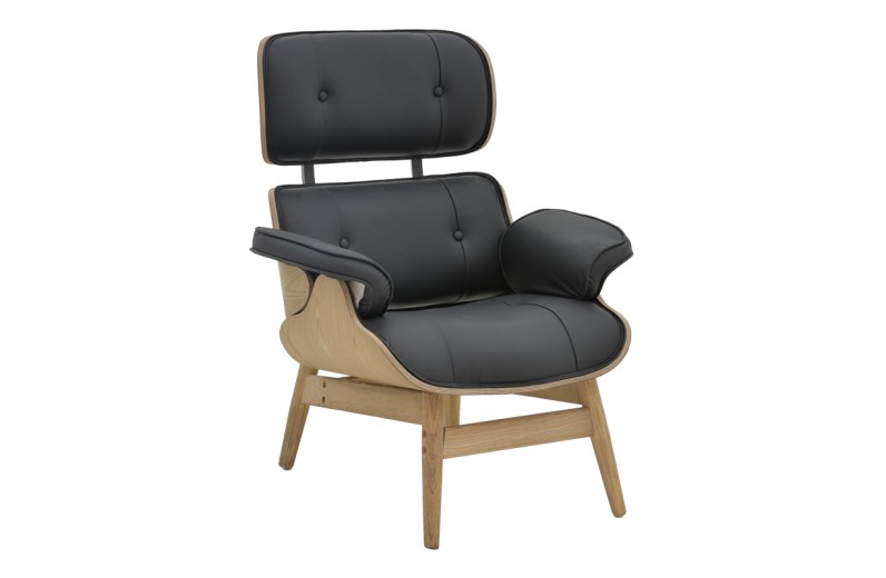 Πολυθρόνα relax Mirto pakoworld μασίφ ξύλο καρυδί -PU μαύρο 80x80x96.5εκ