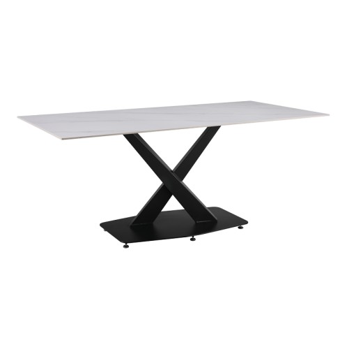 Τραπέζι Tafel pakoworld Sintered stone λευκό με μεταλλικά πόδια σε μαύρη απόχρωση 180x90x76εκ