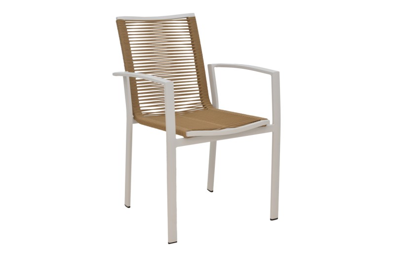 Πολυθρόνα Jonian pakoworld στοιβαζόμενη λευκό αλουμίνιο-textilene σε φυσική απόχρωση 57x63x83εκ