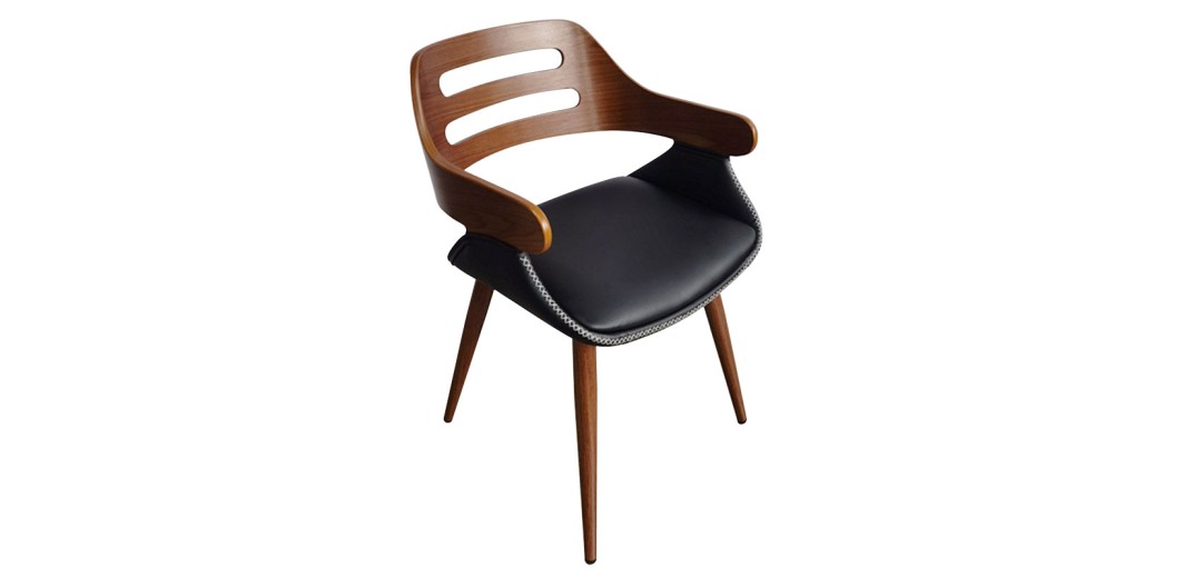 Πολυθρόνα Valeria pakoworld PU μαύρο-πόδι καρυδί