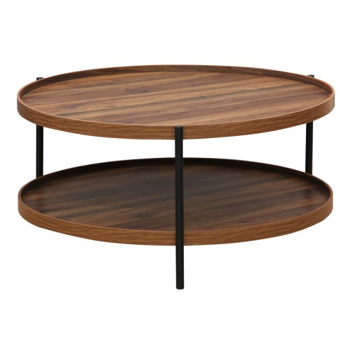 Τραπέζι σαλονιού Portogie pakoworld mdf καρυδί-μέταλλο μαύρο Φ80x40εκ