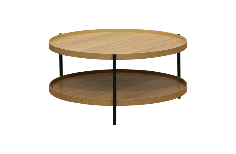 Τραπέζι σαλονιού Portogie pakoworld mdf φυσικό-μέταλλο μαύρο Φ80x40εκ