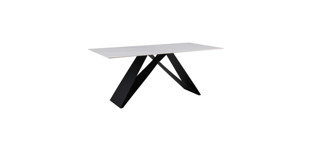 Τραπέζι Meja pakoworld Sintered stone λευκό με μεταλλικά πόδια σε μαύρη απόχρωση 180x90x76εκ