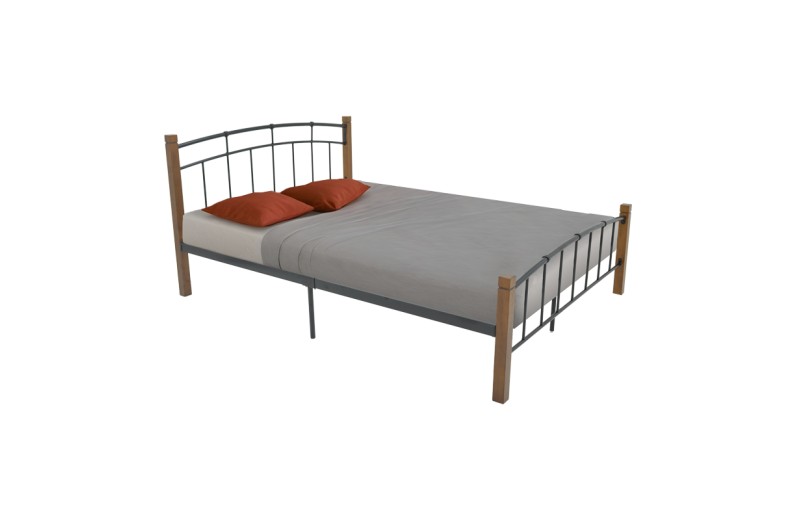 Κρεβάτι Mandy pakoworld ξύλο σε καρυδί απόχρωση-μαύρο μέταλλο 150x200εκ