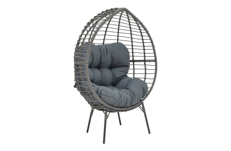 Πολυθρόνα Nestie  pakoworld wicker rattan γκρι-μεταλλικό γκρι πόδι-γκρι μαξιλάρι 102x80x155εκ