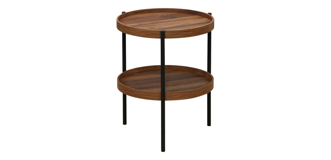 Βοηθητικό τραπέζι Portogie pakoworld mdf καρυδί-μέταλλο μαύρο Φ40x50εκ