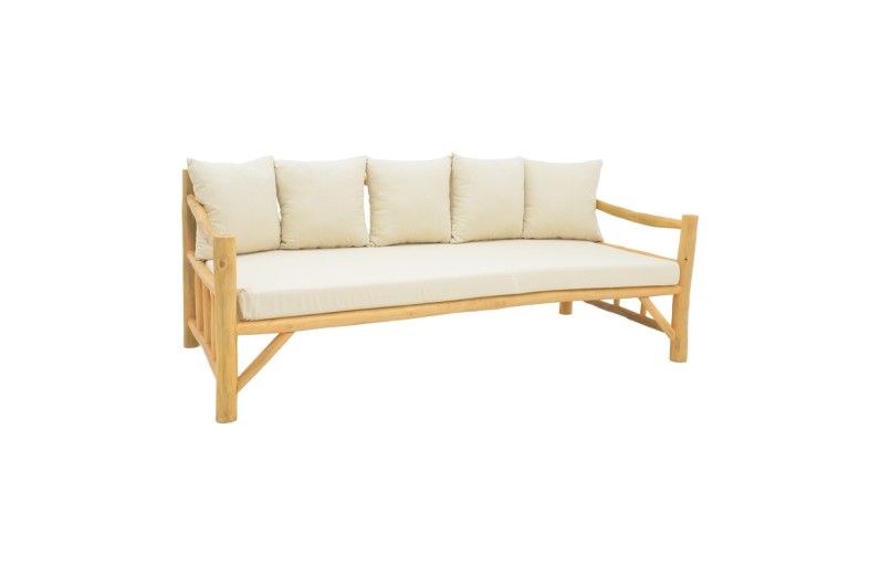 Καναπές Roziana pakoworld φυσικό teak ξύλο 210x100x80εκ