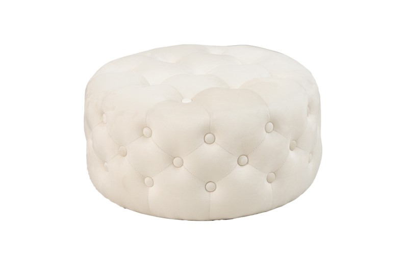 Σκαμπό-πουφ Ferdia pakoworld βελούδο κρεμ Φ59x28.5εκ