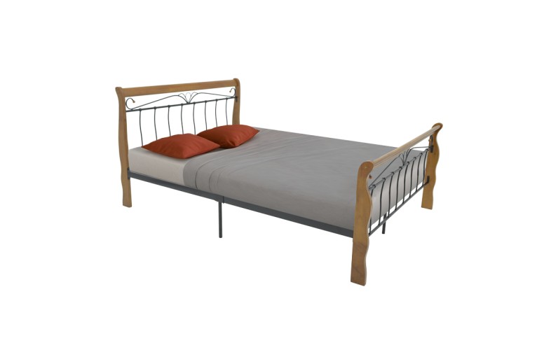 Κρεβάτι Verpen pakoworld ξύλο σε καρυδί απόχρωση-μαύρο μέταλλο 150x200εκ