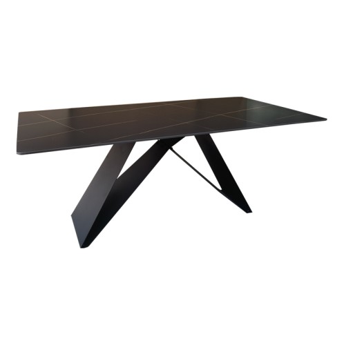 Τραπέζι Mapele pakoworld μαύρη όψη μαρμάρου με μαύρα μεταλλικά πόδια 180x90x75εκ