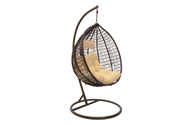 Κούνια Zafer pakoworld κρεμαστή μέταλλο-pp καφέ σφ.-μαξιλάρι μπεζ 106x103x200εκ