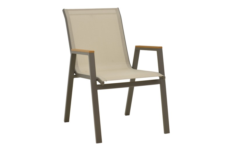 Πολυθρόνα Azelie pakoworld στοιβαζόμενη σαμπανιζέ αλουμίνιο και textilene σε ανοιχτή γκρι απόχρωση 56x75x88εκ