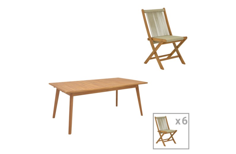 Τραπεζαρία 7 τεμ. Banou-Pino pakoworld teak ξύλο σε φυσική απόχρωση 180/240x100x75εκ