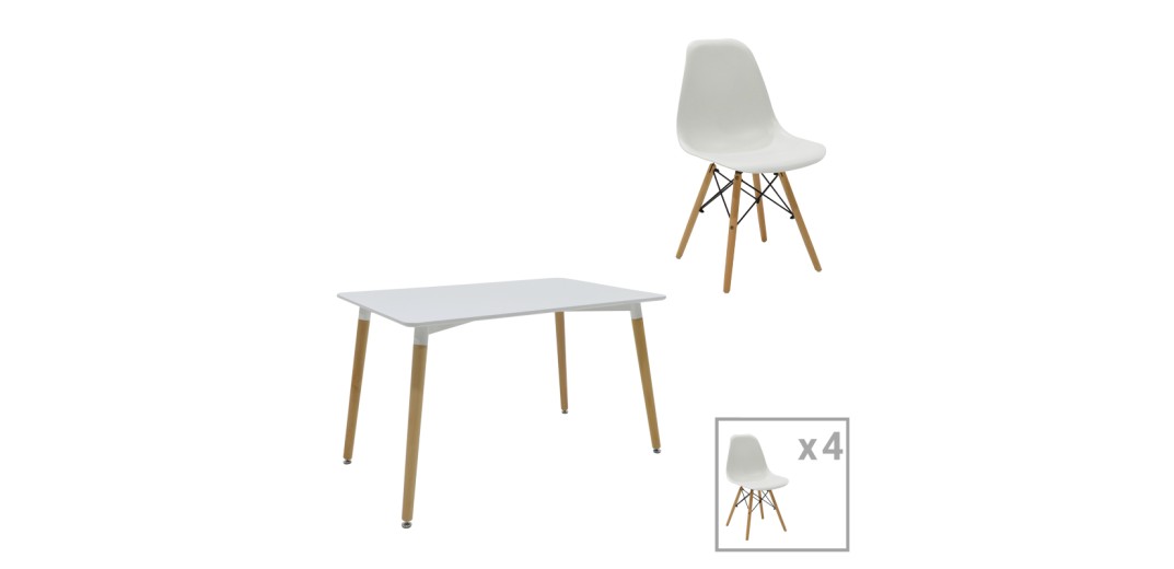 Τραπεζαρία Natali-Julita σετ 5τεμ pakoworld MDF και pp σε λευκή-φυσική απόχρωση 120x80x76εκ