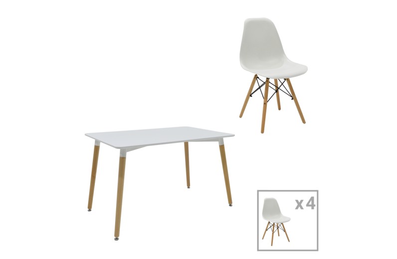 Τραπεζαρία Natali-Julita σετ 5τεμ pakoworld MDF και pp σε λευκή-φυσική απόχρωση 120x80x76εκ