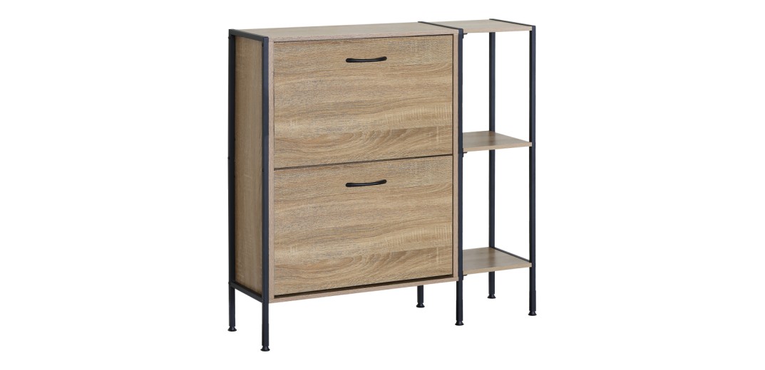 Παπουτσοθήκη Karleva pakoworld 12 θέσεων σε oak απόχρωση με μαύρο μέταλλο 88x24x87εκ