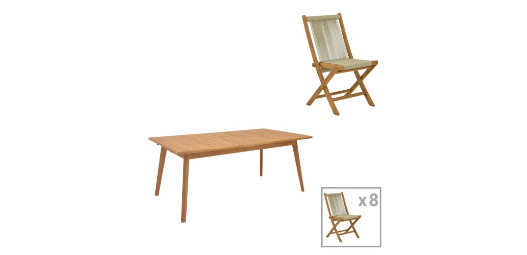 Τραπεζαρία 9 τεμ. Banou-Pino pakoworld teak ξύλο σε φυσική απόχρωση 180/240x100x75εκ