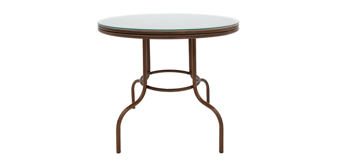 Τραπέζι Paula pakoworld μέταλλο-pe rattan καφέ Φ90x75εκ