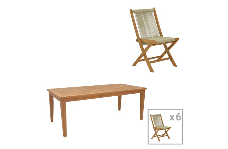 Τραπεζαρία σετ 7τεμ. Banou-Mady pakoworld teak ξύλο σε φυσική απόχρωση 200x100x75εκ