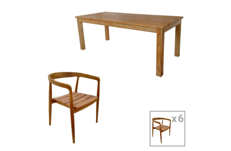 Τραπεζαρία 7τεμ.Noody-Wooly pakoworld teak ξύλο σε φυσική απόχρωση