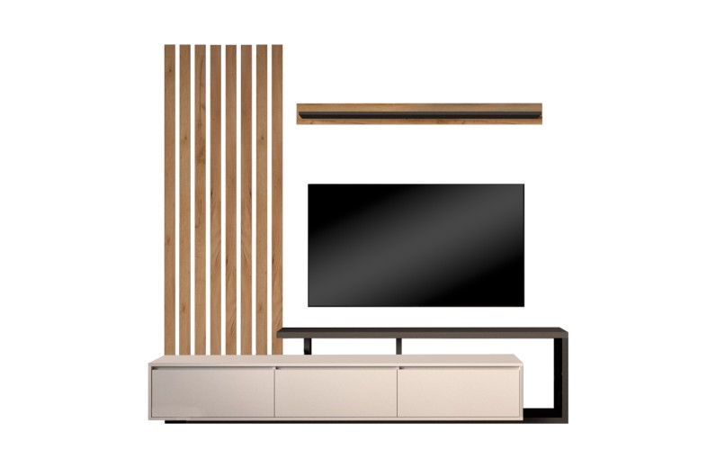 Σύνθετο σαλονιού Claironse pakoworld σε φυσική απόχρωση-ανθρακί-ανοιχτό γκρι 225x37.6x210εκ