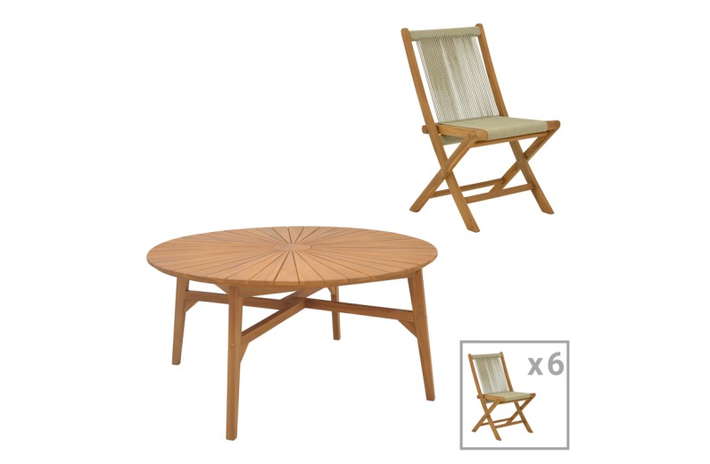 Τραπεζαρία 7τεμ. Banou-Colen pakoworld teak ξύλο σε φυσική απόχρωση Φ150x75εκ