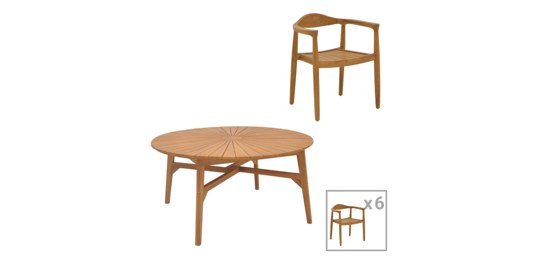 Τραπεζαρία 7τεμ. Ganny-Colen pakoworld teak ξύλο σε φυσική απόχρωση Φ150x75εκ