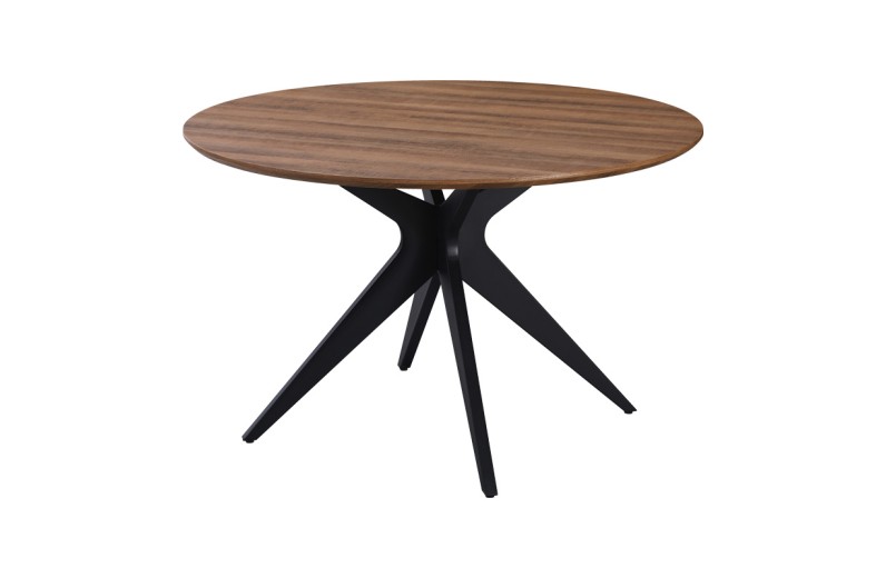 Τραπέζι Toda pakoworld mdf σε καρυδί απόχρωση με μαύρα μεταλλικά πόδια Φ120x75εκ