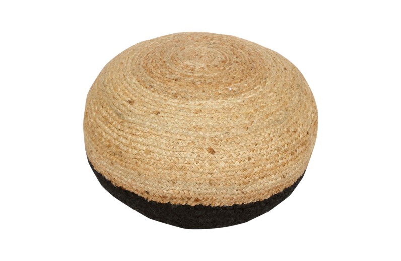 Σκαμπό-πουφ Brana Inart γιούτα σε φυσική και μαύρη απόχρωση Φ40x30εκ