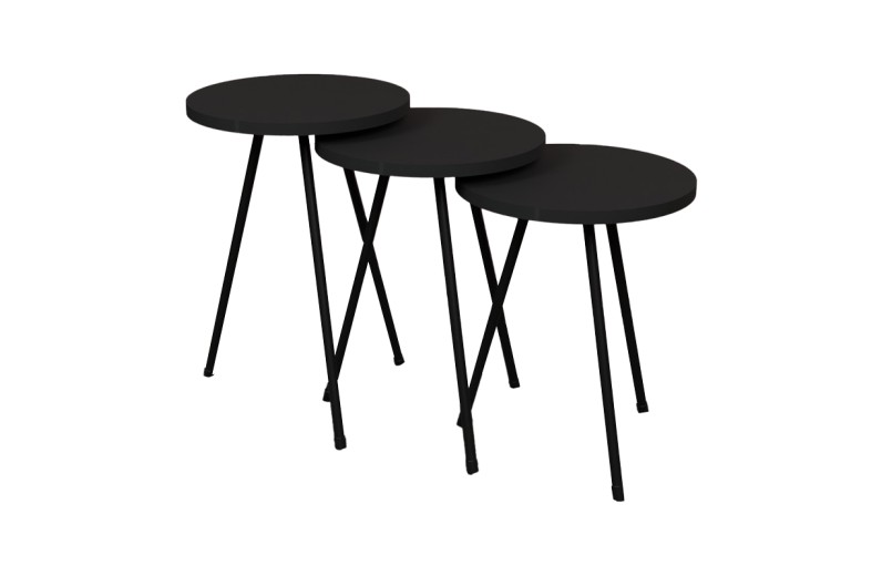 Βοηθητικό τραπέζι Sebko pakoworld σετ 3τεμ ανθρακί μελαμίνης-μαύρο μέταλλο